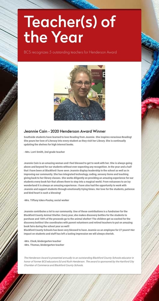 Jeannie Cain - Teacher of the Year