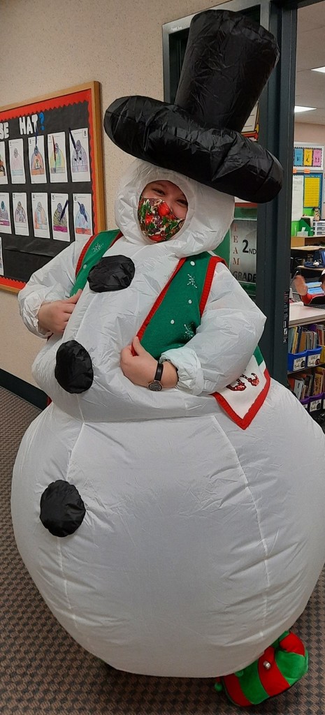 Woman dressed as a snowman
