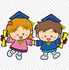 2 cartoon kindergarten students celebrating graduation