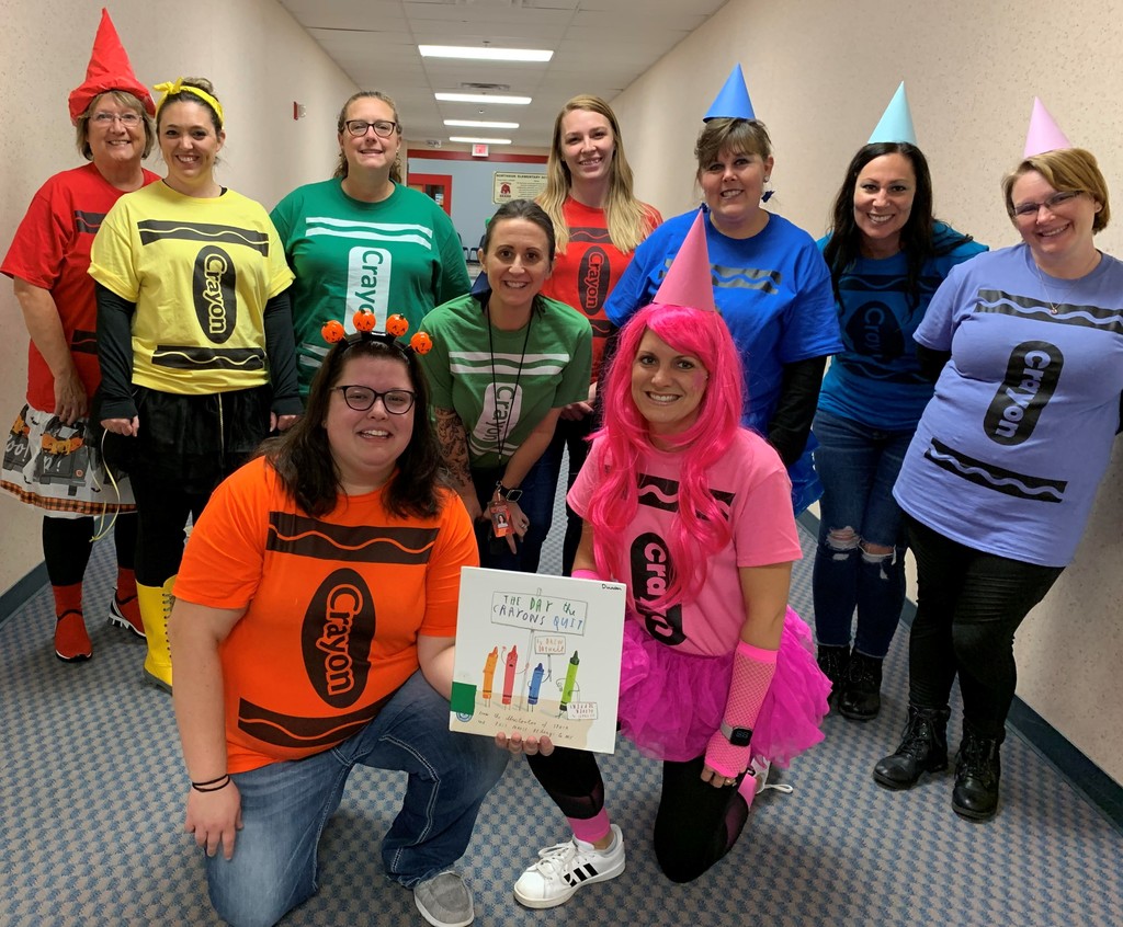 the first grade team at Northside dressed as crayons