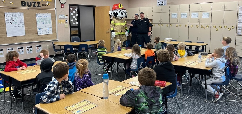 Visitors from the Hartford City Fire Dept. talk fire safety at BPS