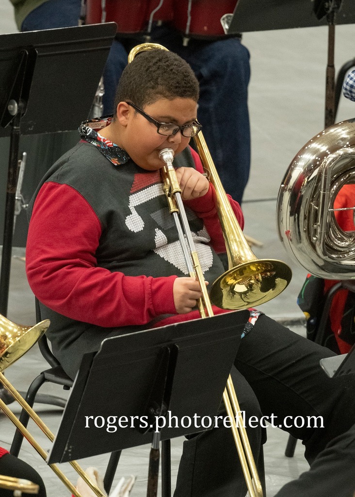 Student plays trombone during BJSHS Band Concert