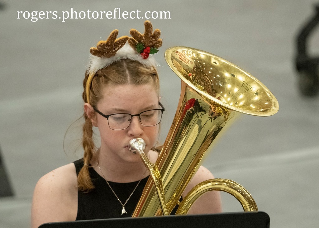 Girl plays baritone during band concert