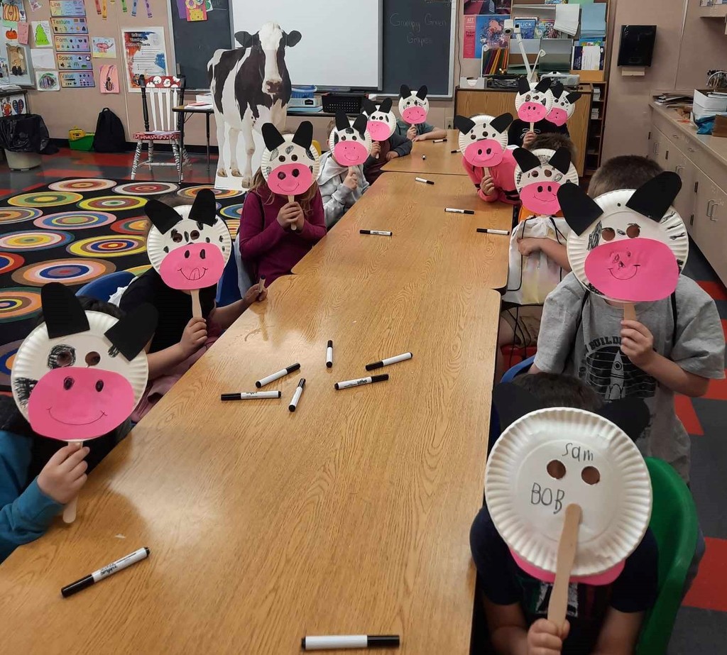 Students and their cow masks at BPS