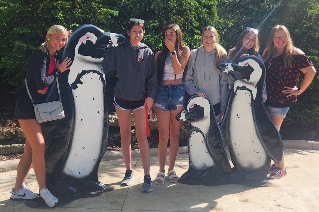 Senior girls and penguins