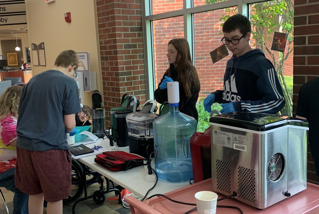 Brew Crew students set up coffee cafe at IU Health Blackford